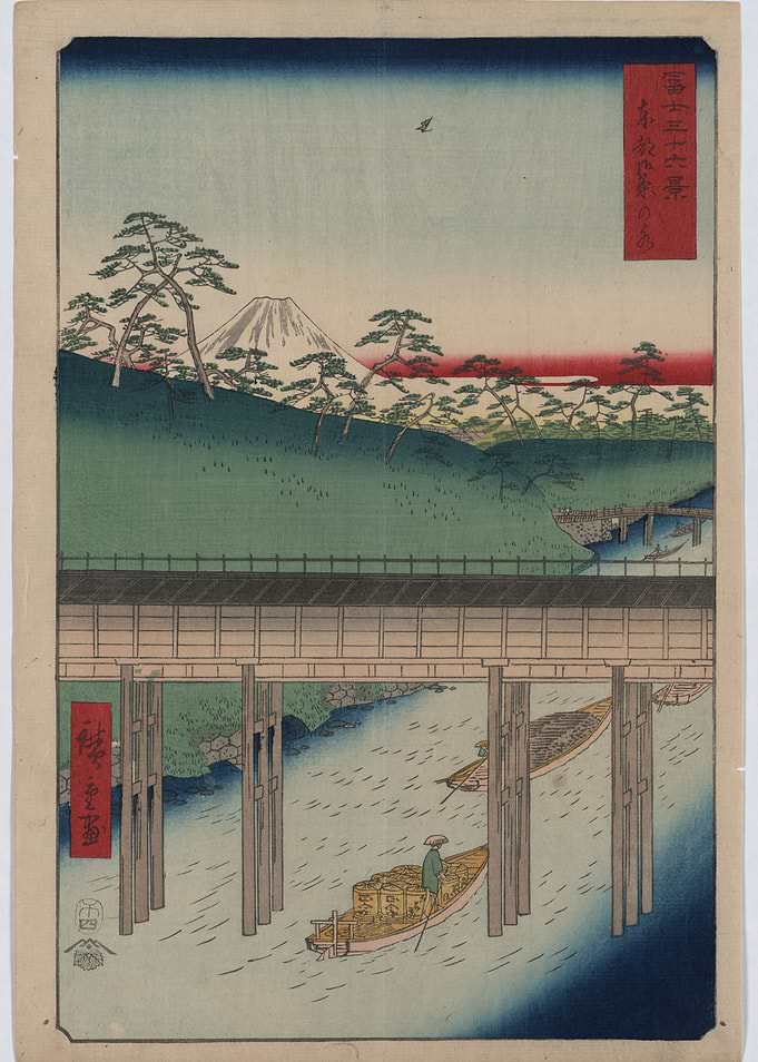 Mount Fuji Landscape with Bridge