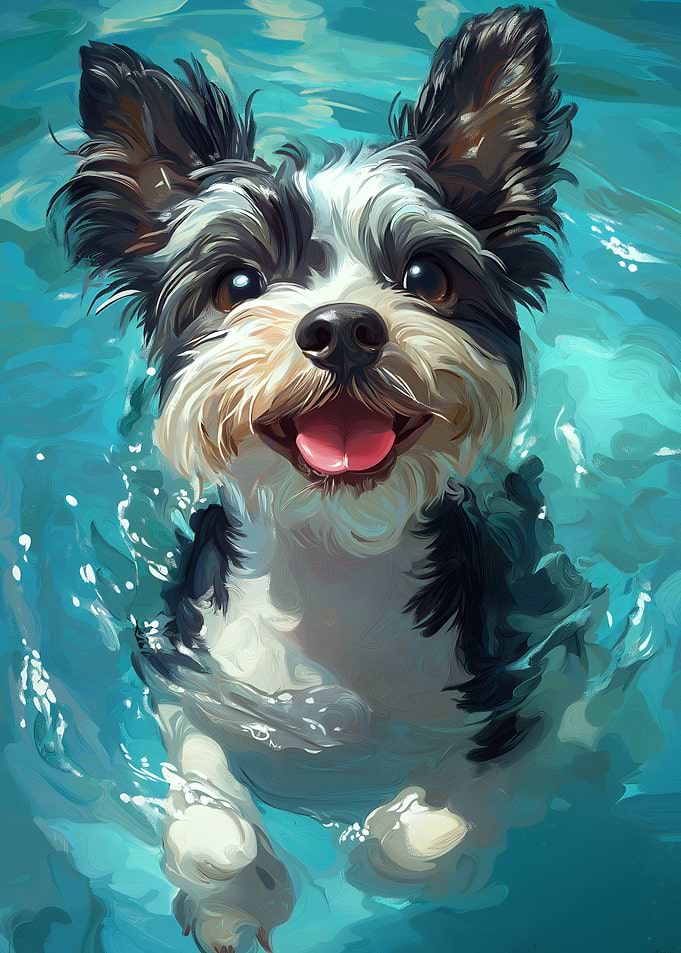 Happy Dog Swimming