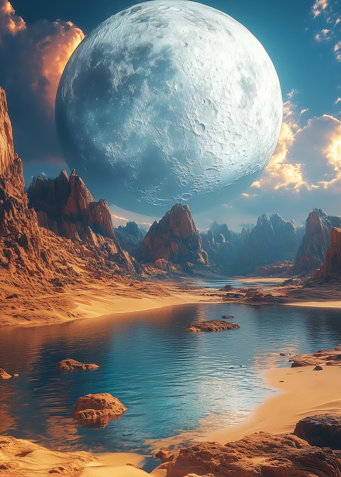 Alien Landscape with Giant Moon