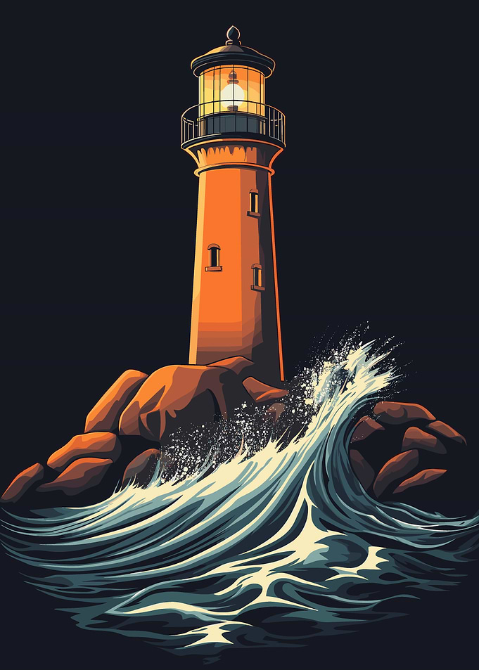Lighthouse on Rocky Coast