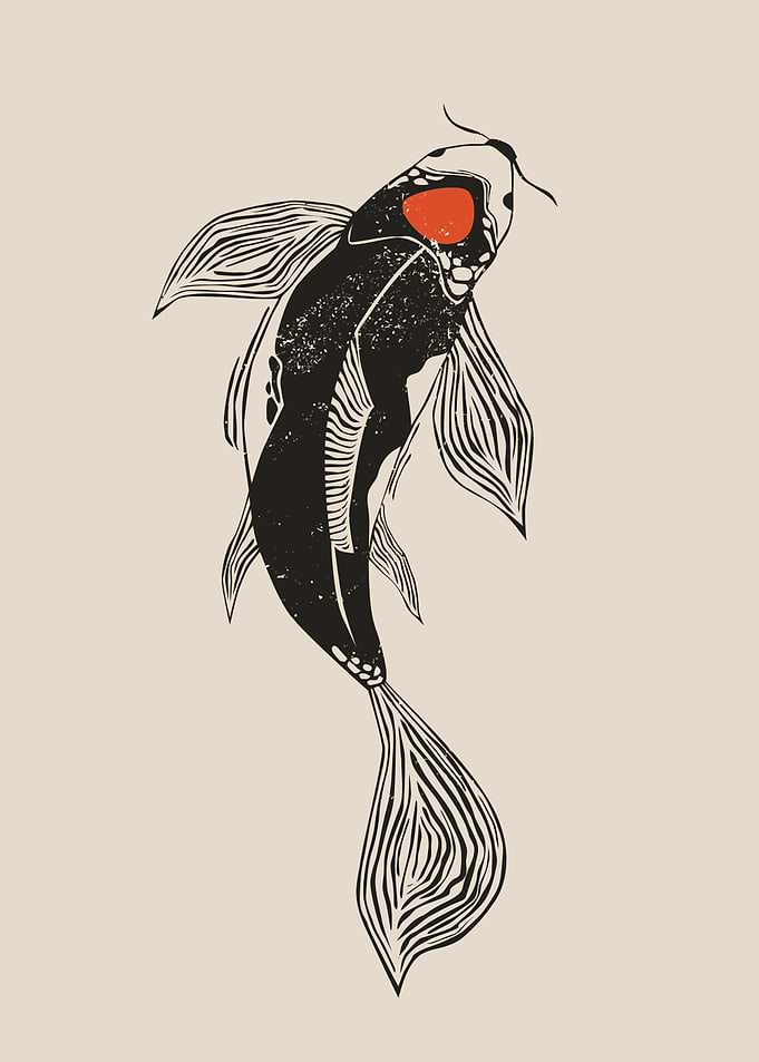 Black and Red Koi Fish