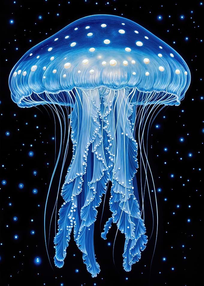 Blue Glow Jellyfish Poster