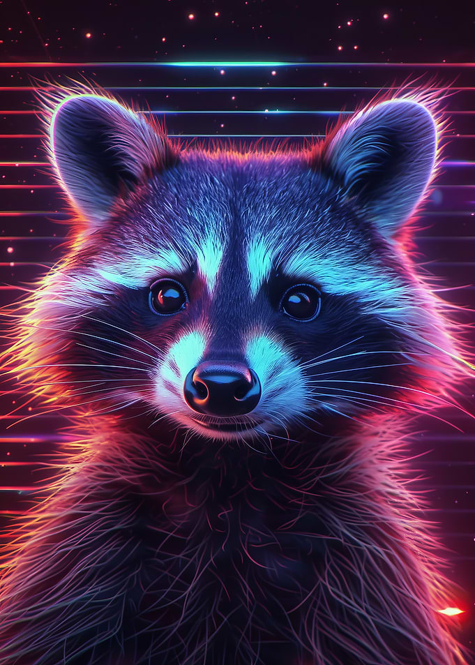Retro Neon Pink Purple Raccoon