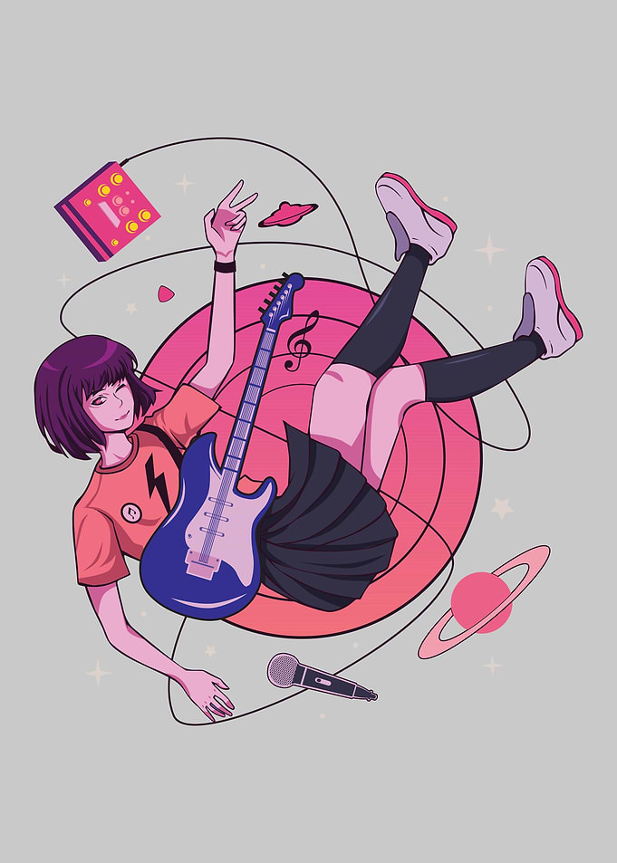 Girl with Guitar in Space