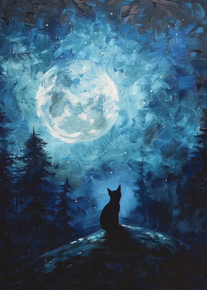 Black Cat Under Full Moon