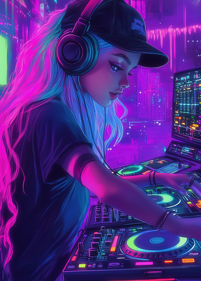 DJ Girl Neon Lights
