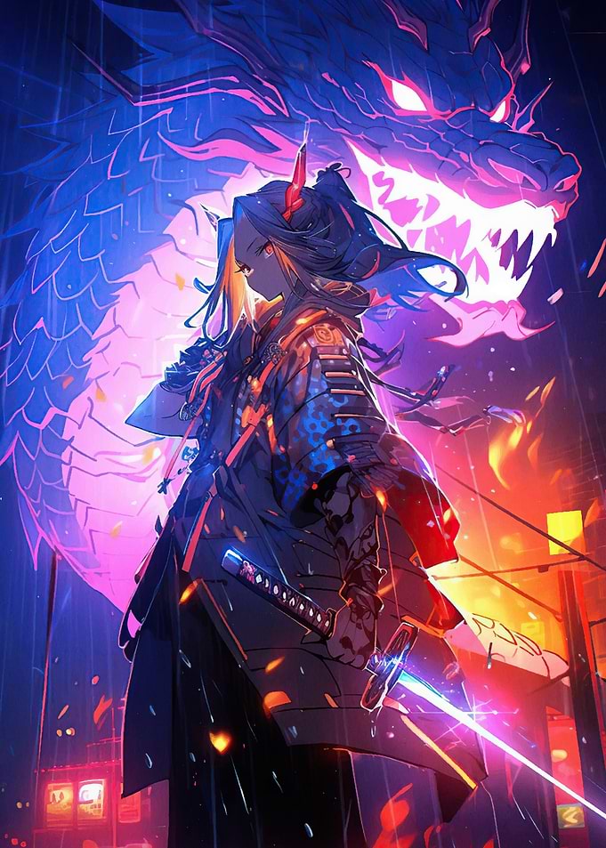 Anime Girl with Dragon