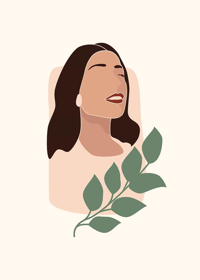 Woman with Green Leaves