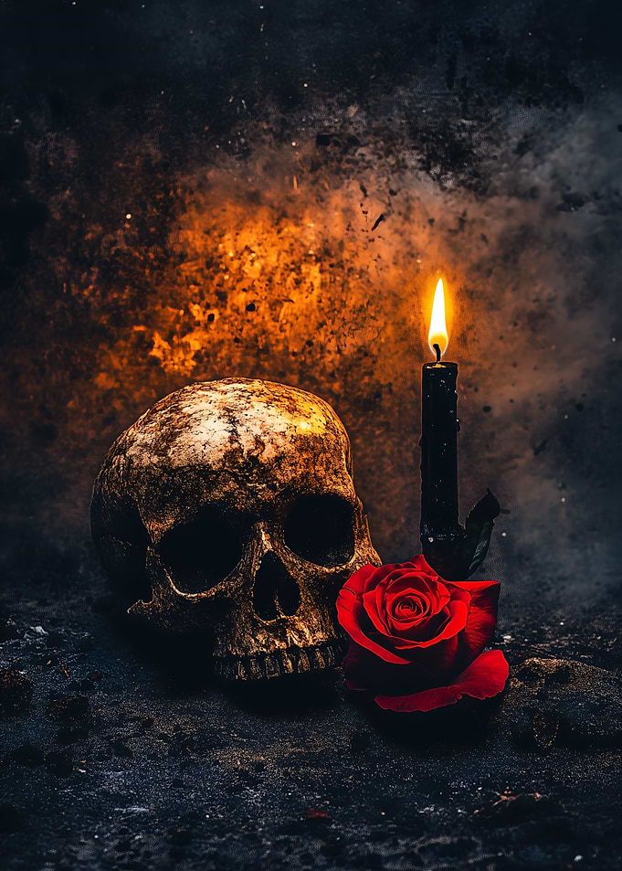 Skull, Rose, and Candle