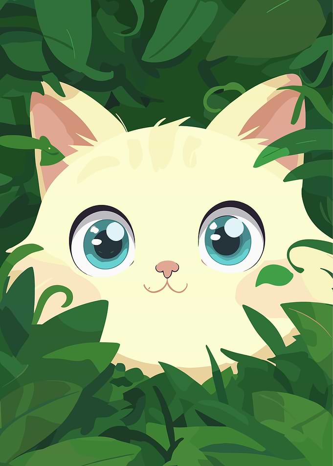 Cute Cat in Green Bushes