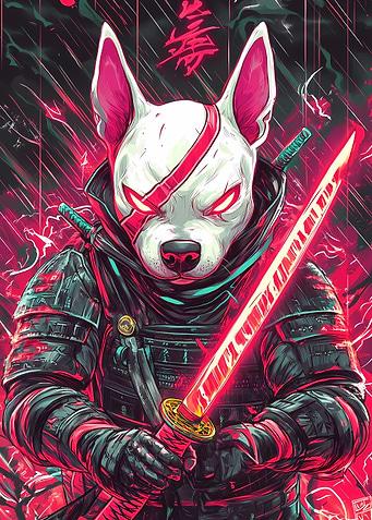 Bull Terrier Dog Samurai Warrior