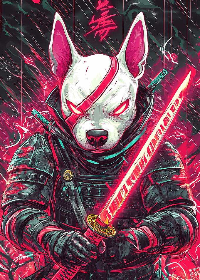 Bull Terrier Dog Samurai Warrior