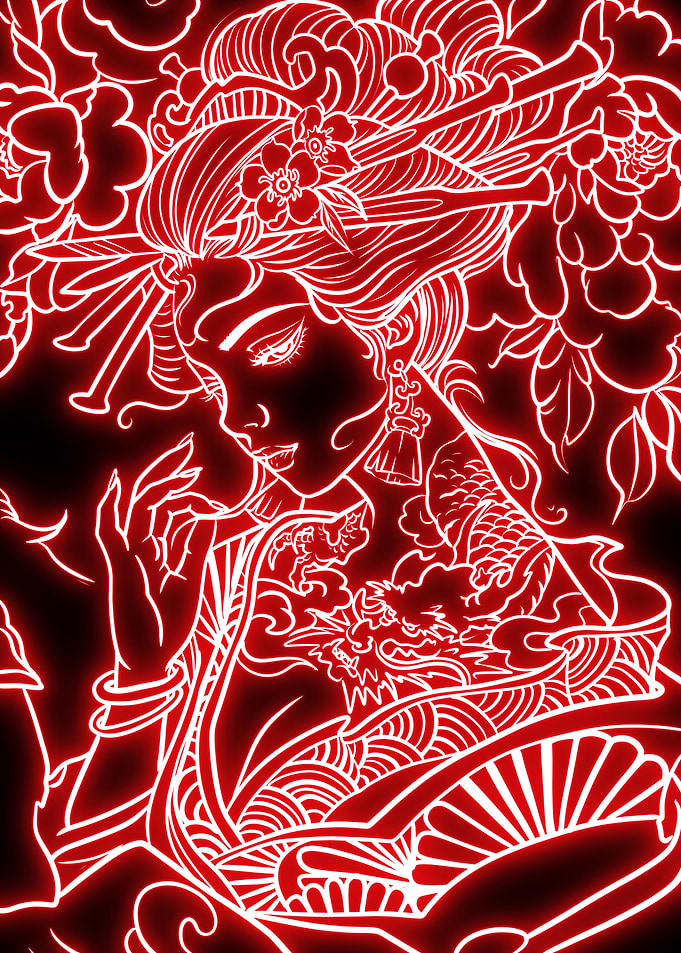 Geisha Tattoo Art neon