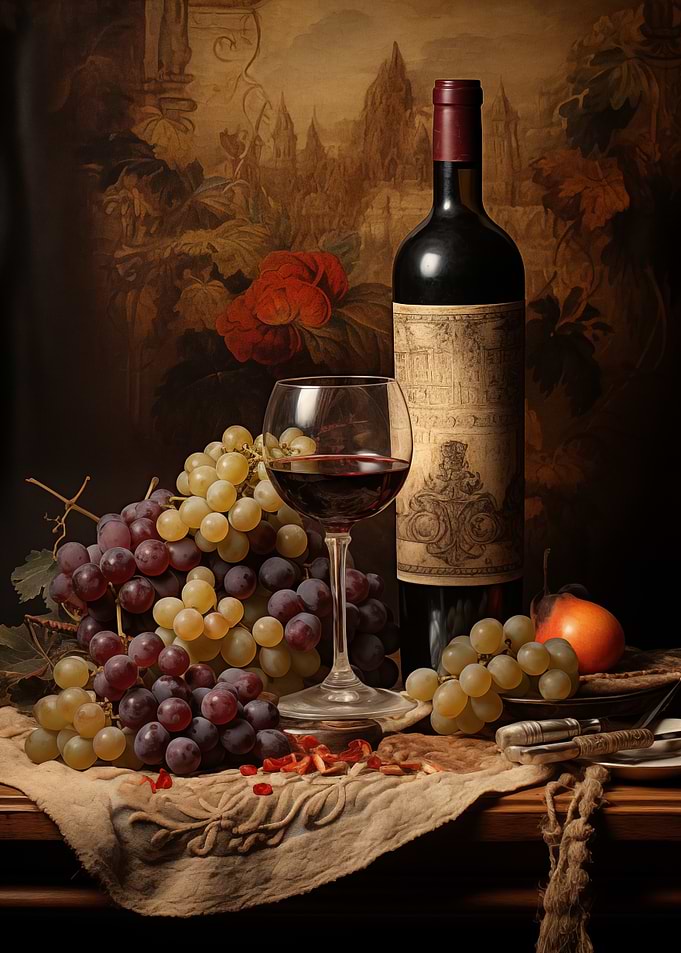 Wine and Grapes Still Life