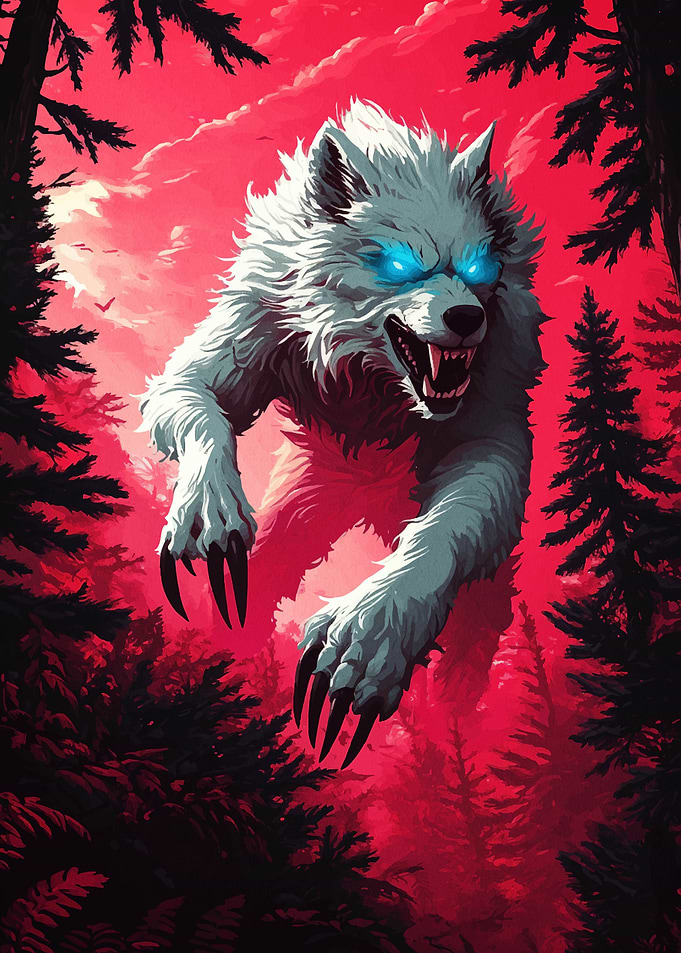 White Wolf with Glowing Eyes