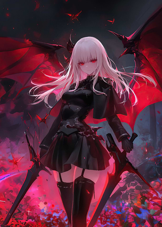 Anime Demon Girl with Swords