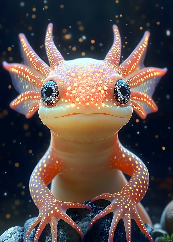 Cute Axolotl with Glowing Spots