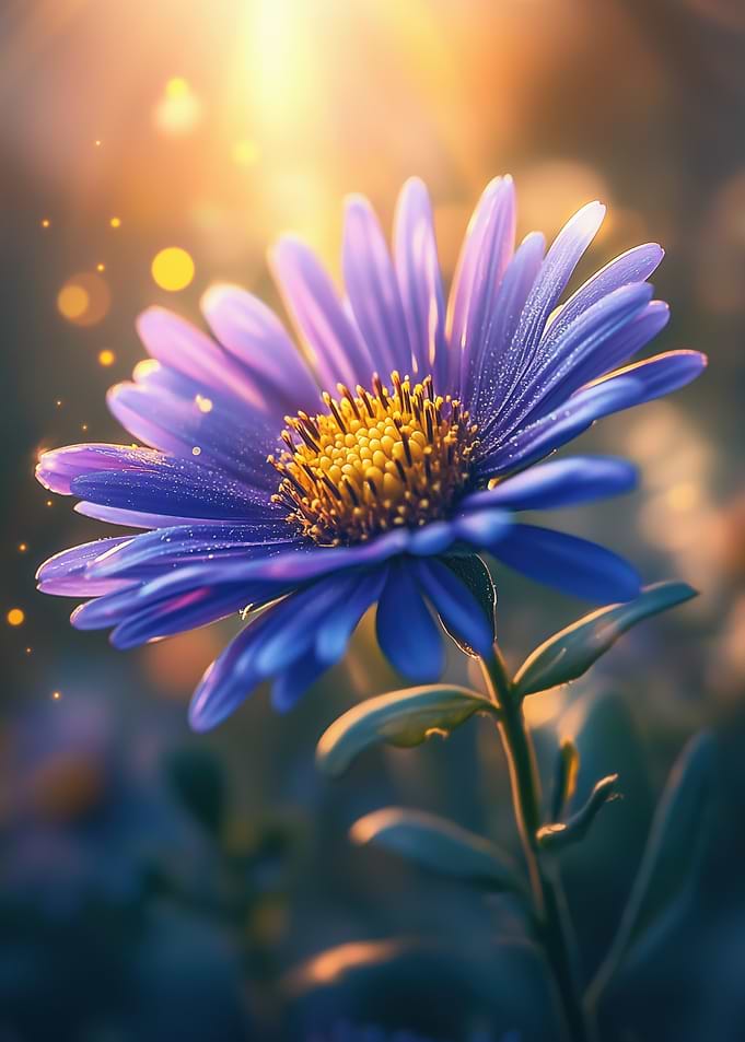 Purple Aster Flower at Sunset