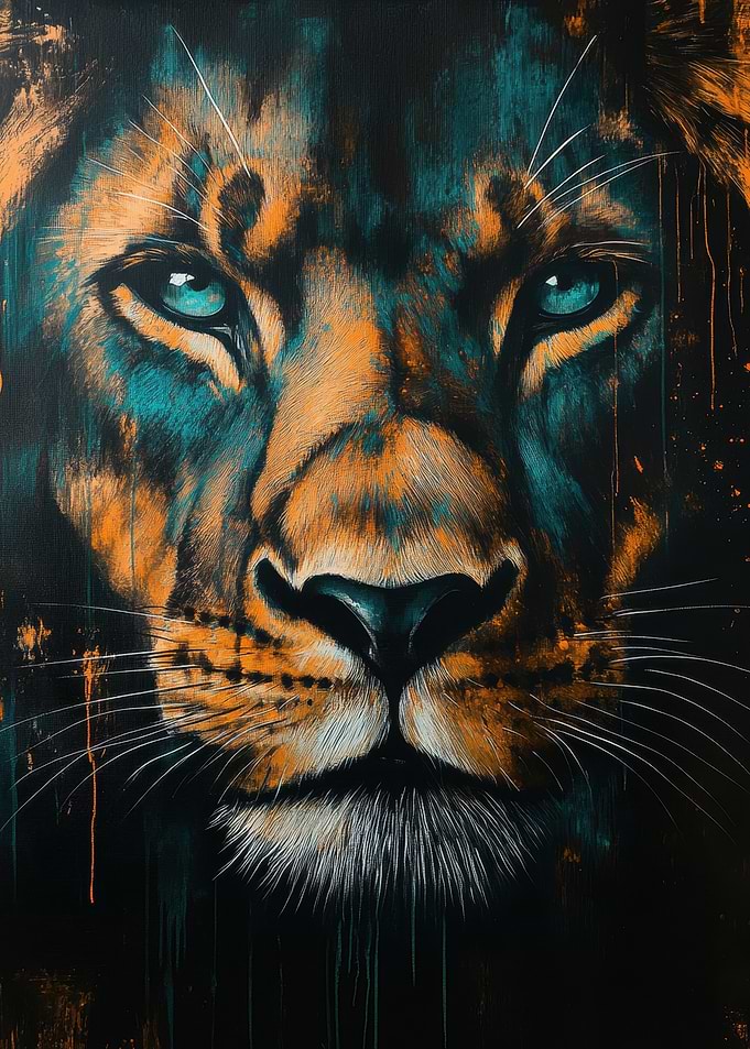 Lion Portrait in Teal and Orange