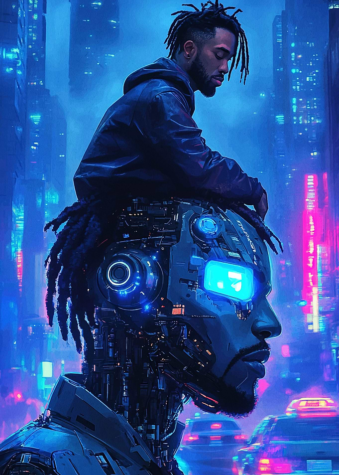 Cyberpunk Man and Robot