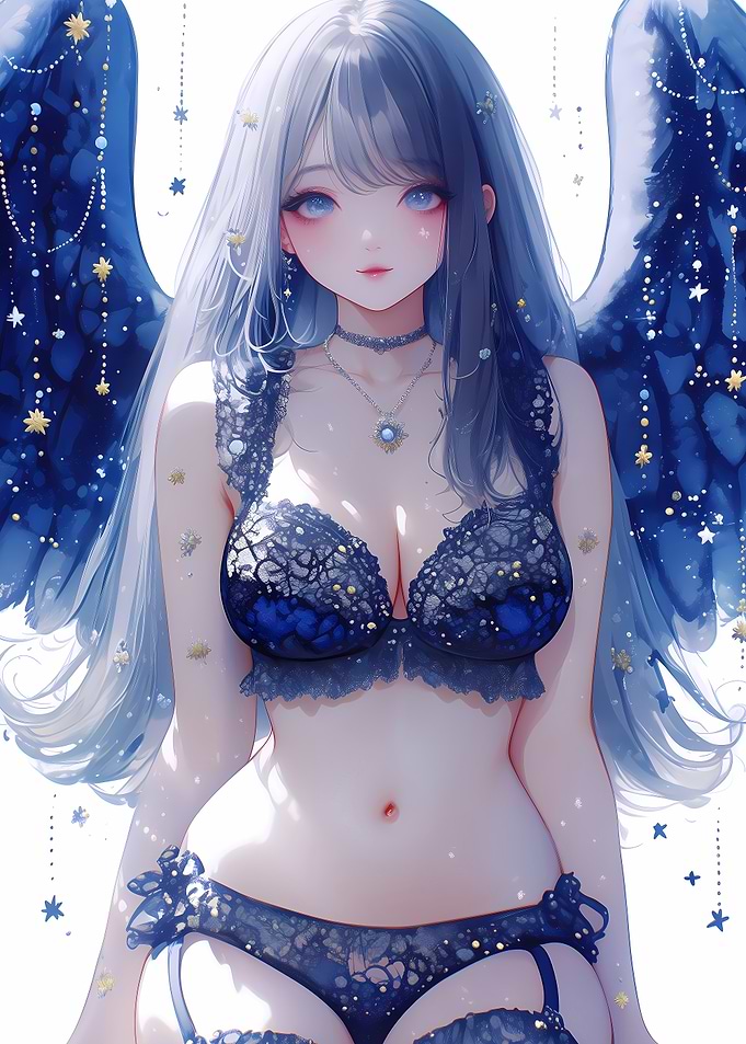 Blue Angel with Stars Anime Girl Waifu