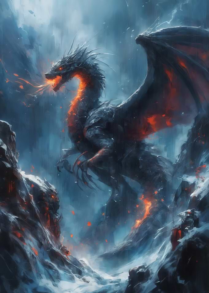 Fiery Dragon in Snowy Mountains