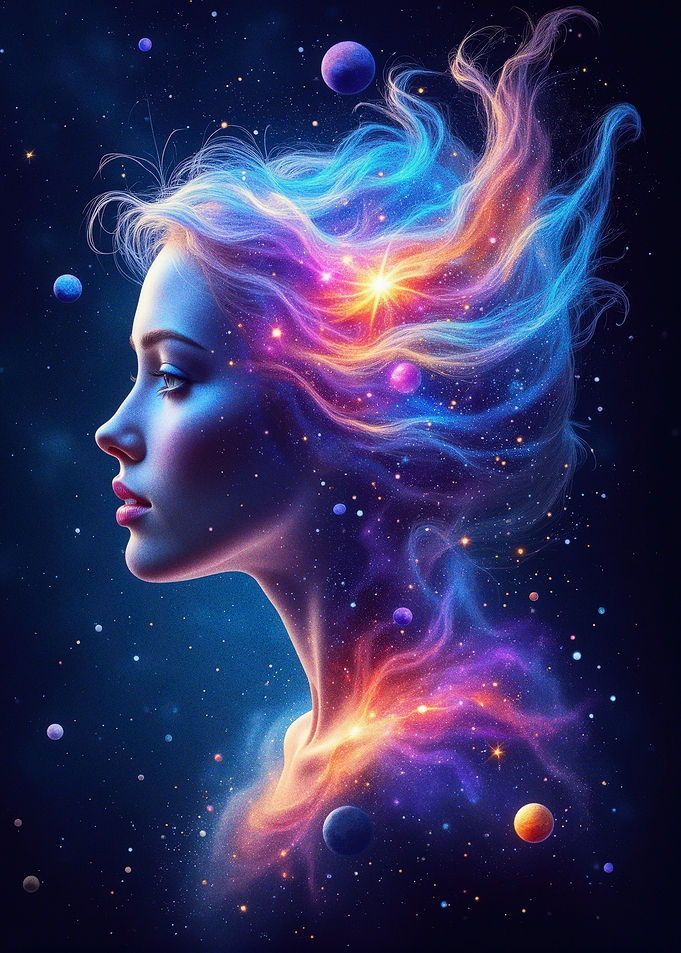 Celestial Goddess with Cosmic Hair