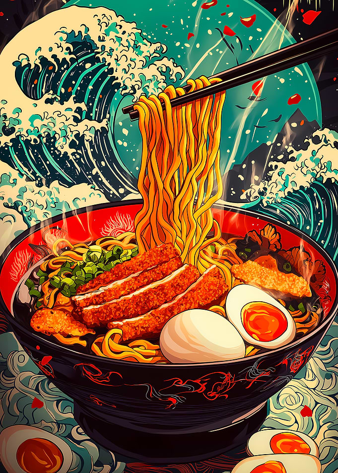 Ramen Bowl with Wave Design