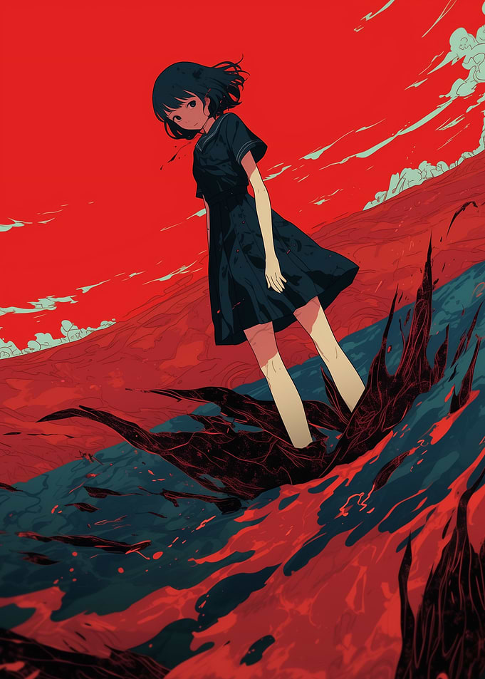Anime Girl in Red Landscape