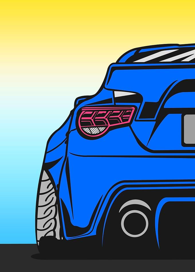 Blue Sports Car Back View