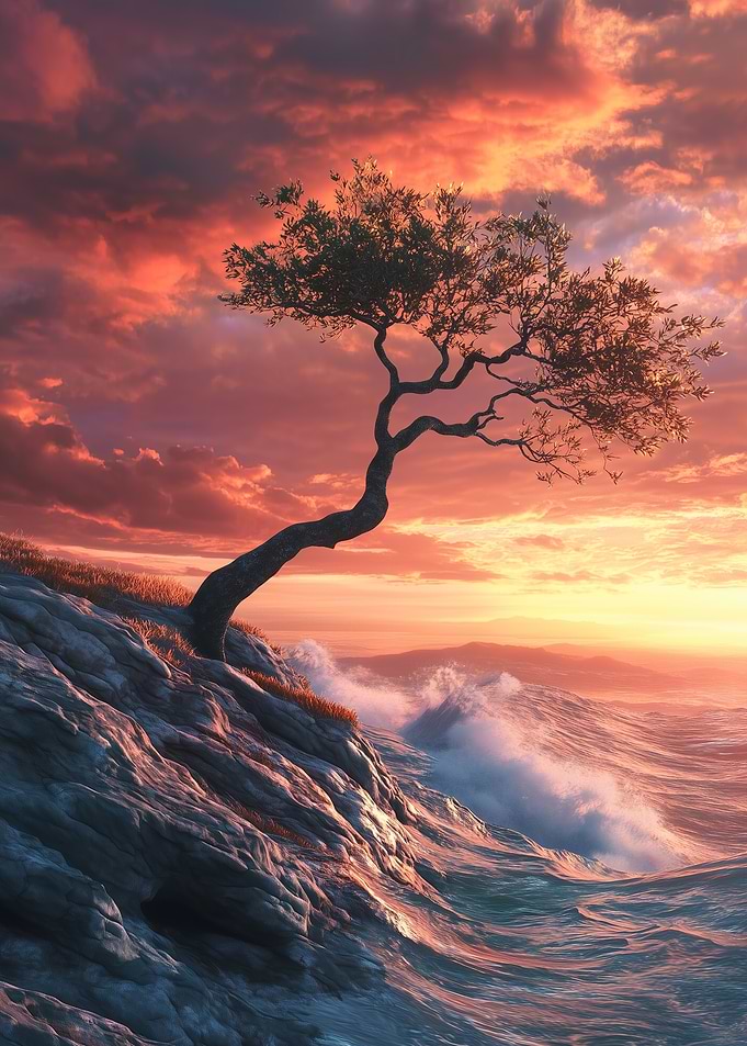 Lonely Tree in Sea