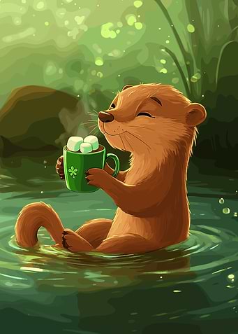 St. Patrick’s Day Otter with Hot Chocolate