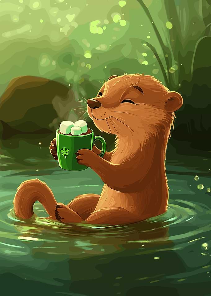 St. Patrick’s Day Otter with Hot Chocolate