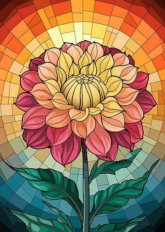Dahlia Flower in Mesmerizing Stained Glass Artwork