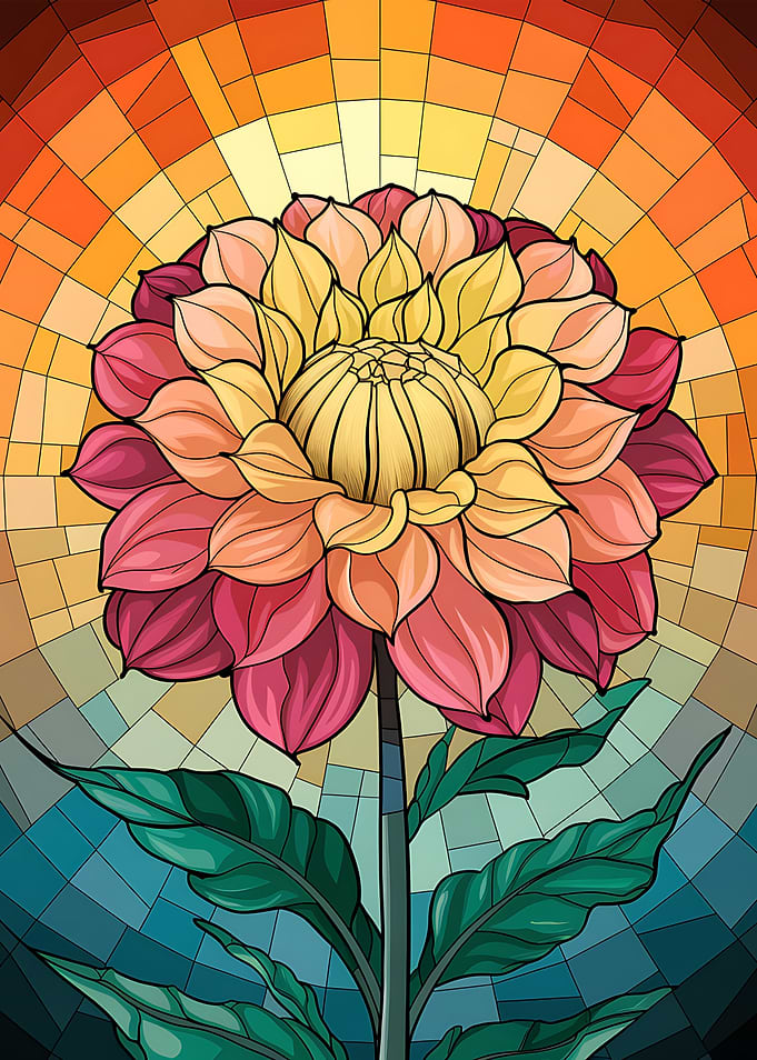 Dahlia Flower in Mesmerizing Stained Glass Artwork