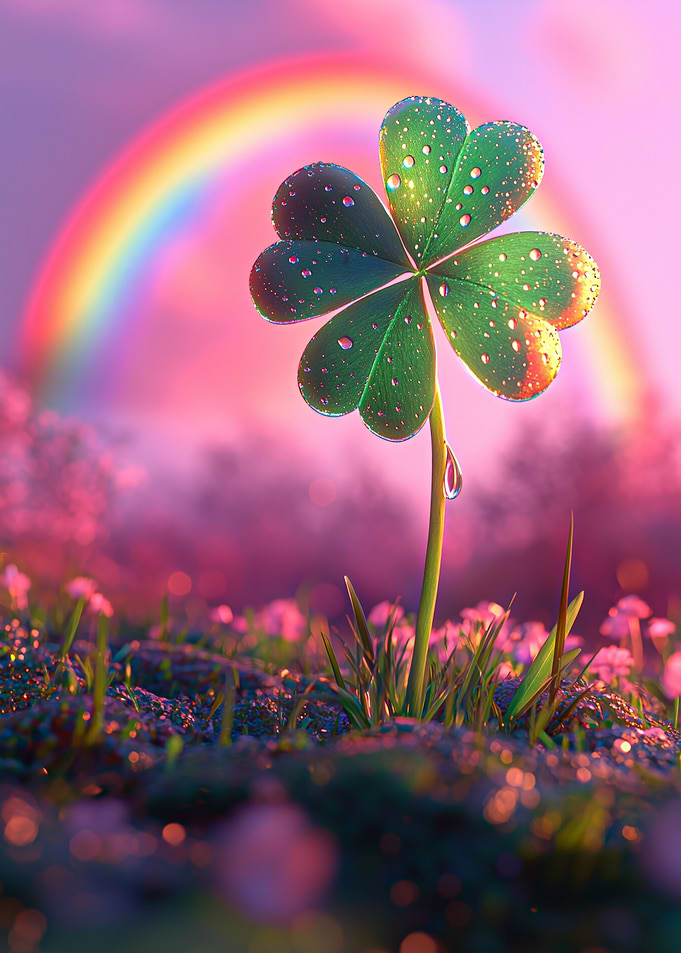 Lucky Clover and Rainbow on Pink