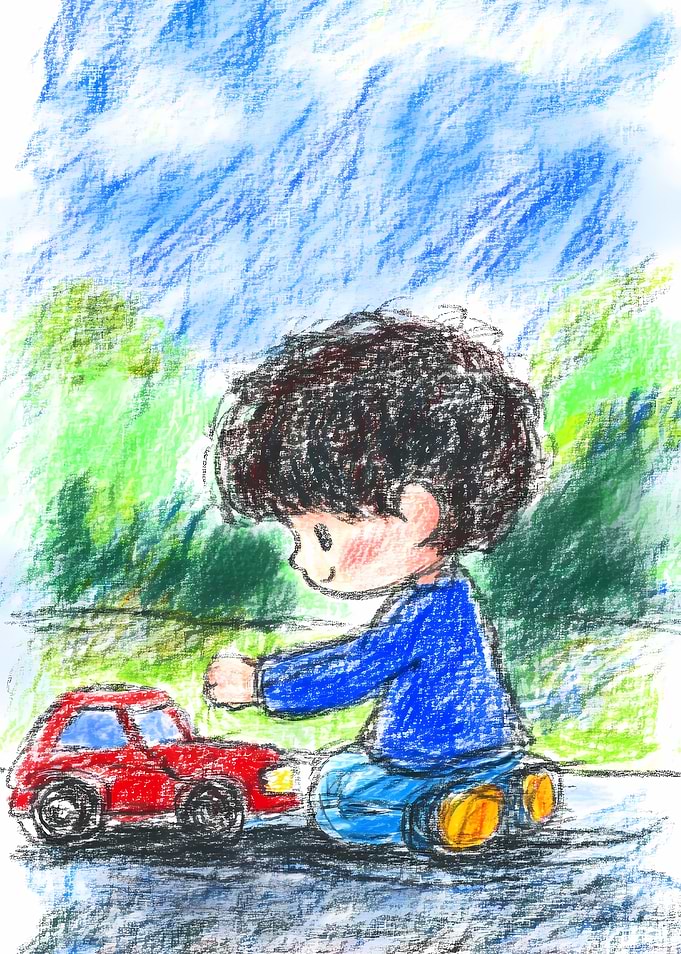 Boy Playing with Toy Car