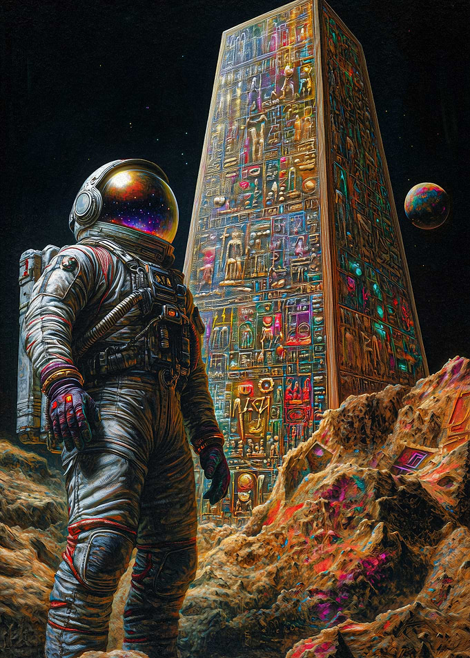 Astronaut and Ancient Obelisk