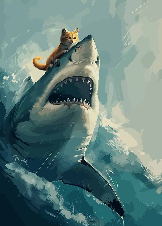 Cat Riding Shark