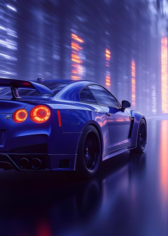 Blue Nissan Skyline Car Night Drive