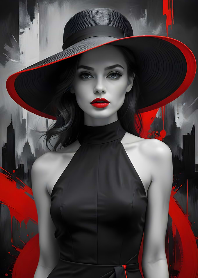 Woman in Black Dress and Hat