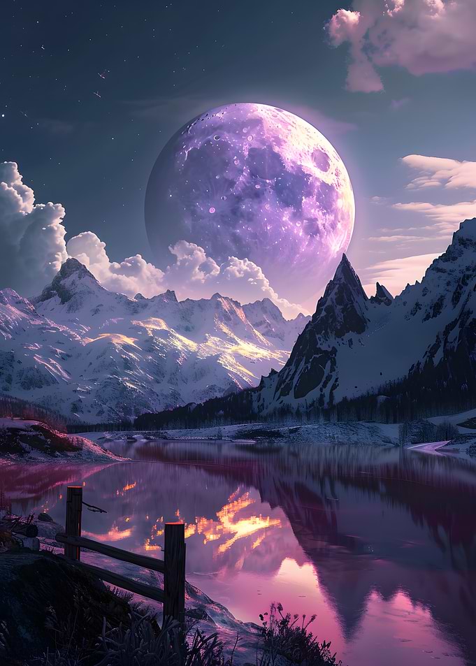 Purple Moon Over Mountains
