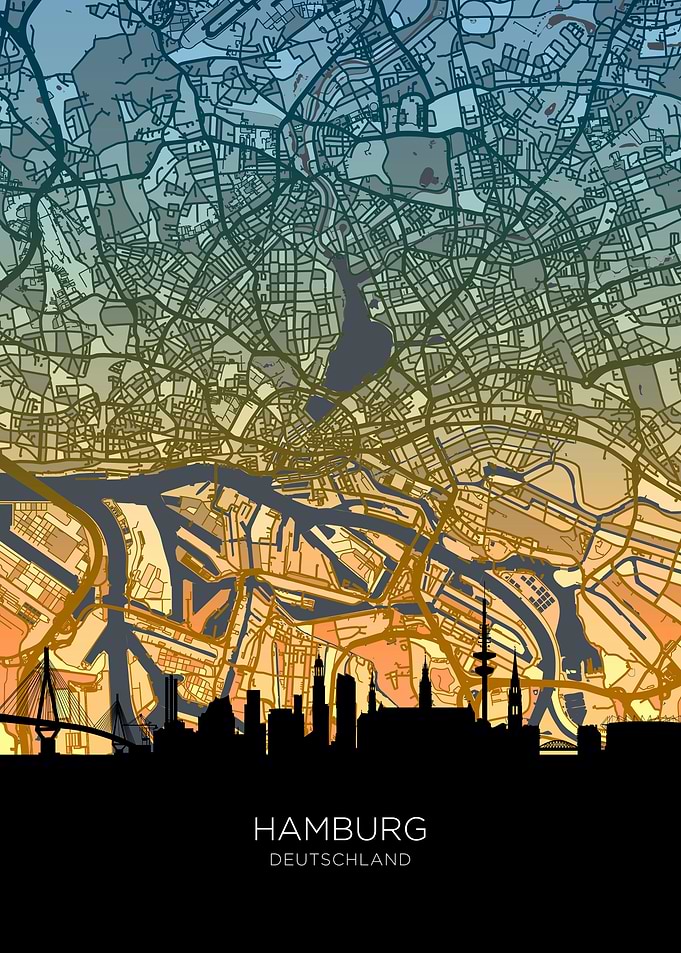 Hamburg Skyline Map