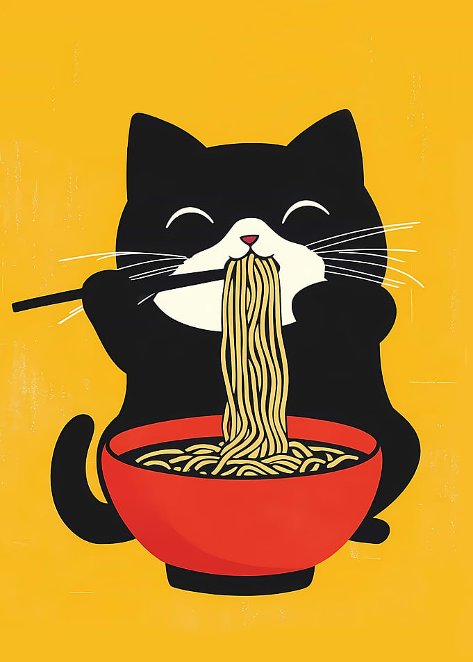 Cat Eating Ramen