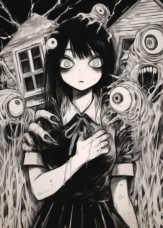 Anime Girl and Eye Monsters