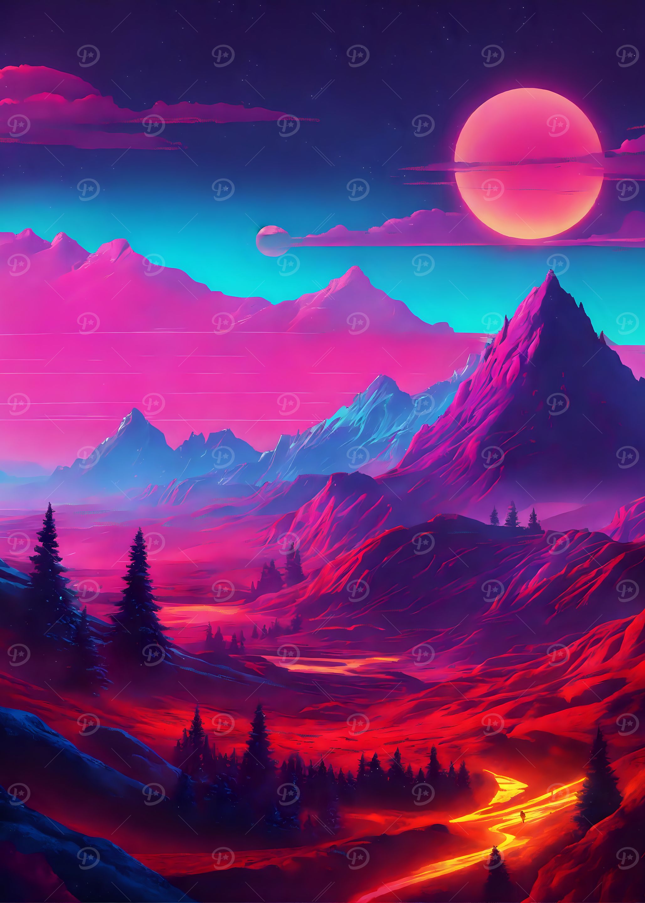 Neon Mountain Landscape