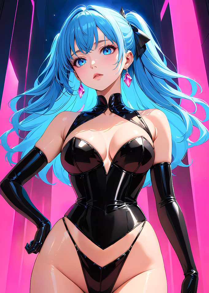 Anime Girl in Black Latex Corset