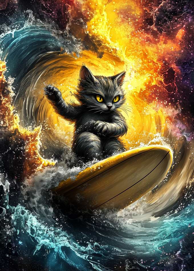 Cosmic Wave Surfer Cat