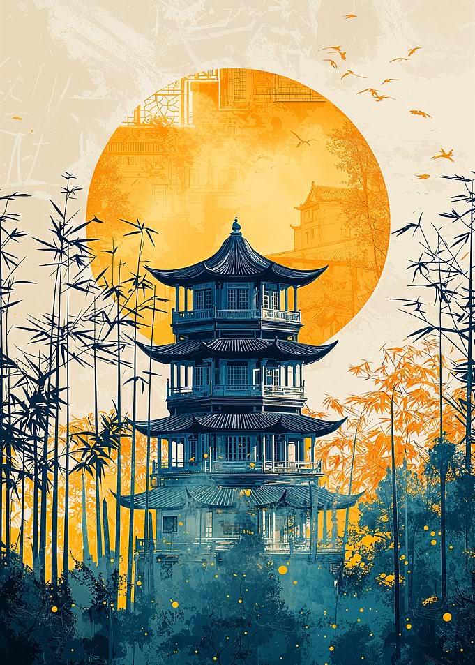 Japanese Pagoda Sunset
