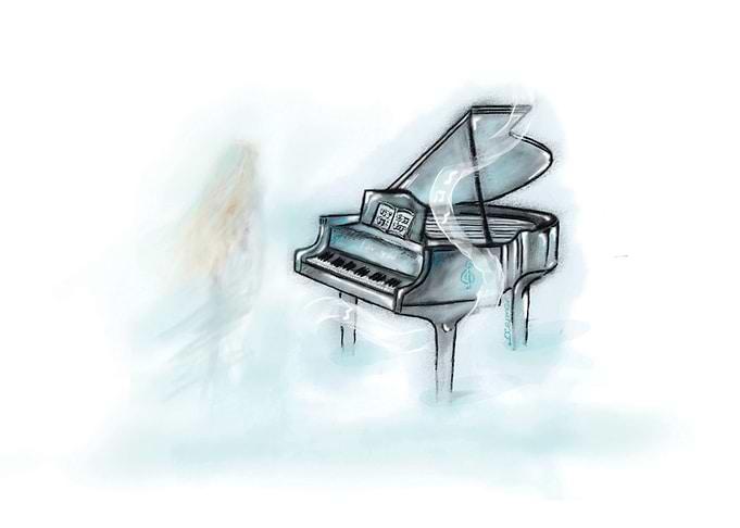 Grand Piano in Clouds